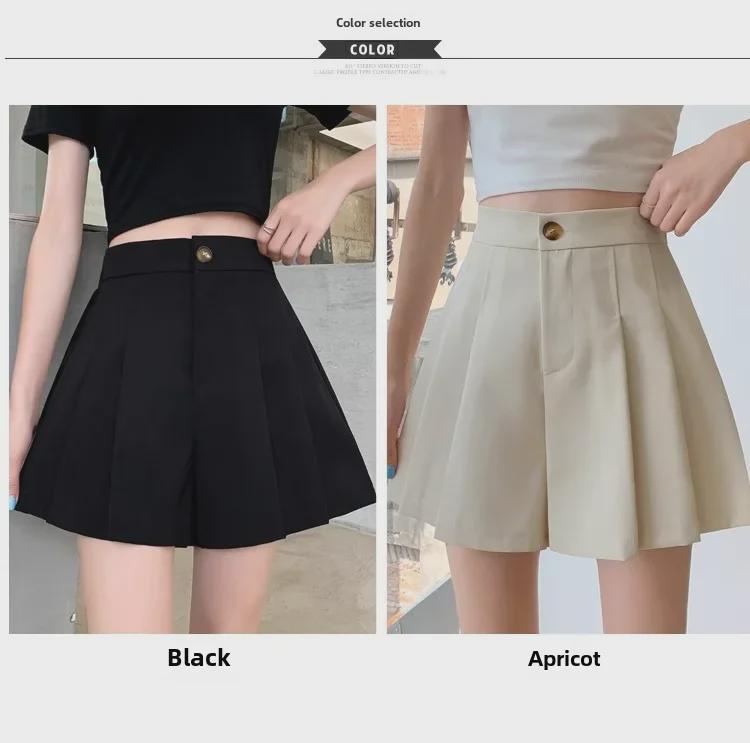 Large Black High-Waist Pleated A-Line Wide-Leg Shorts for Women