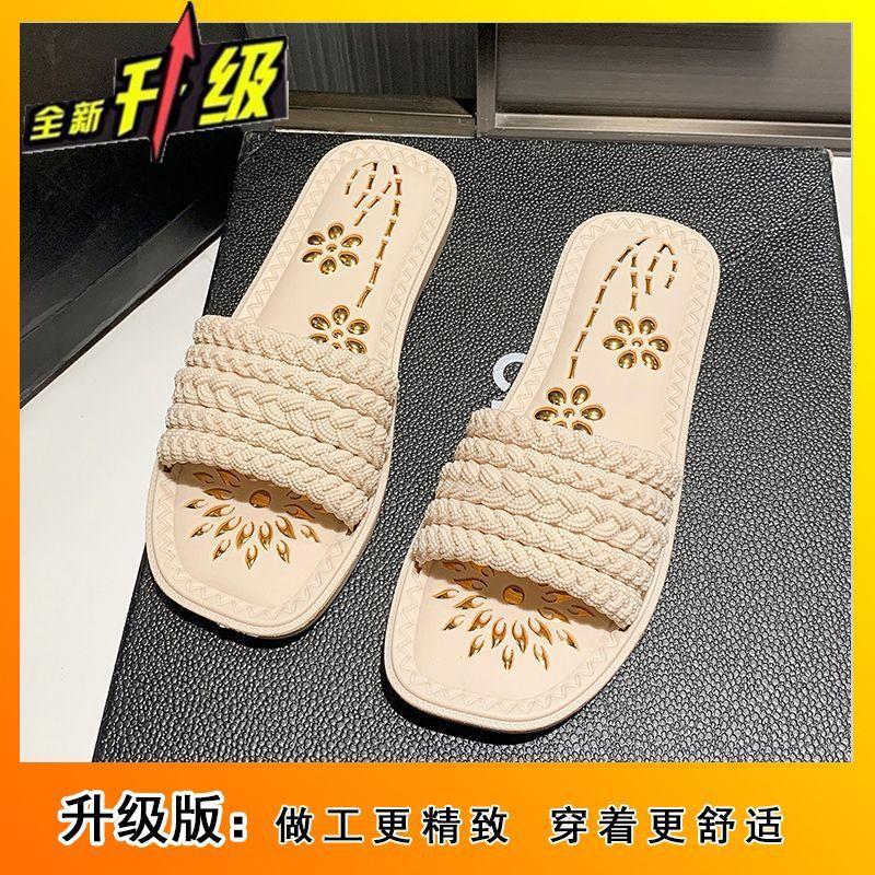 Fashion versatile flat-bottomed fairy wind slippers 2025 summer new Internet celebrity non-slip home cool slippers outside