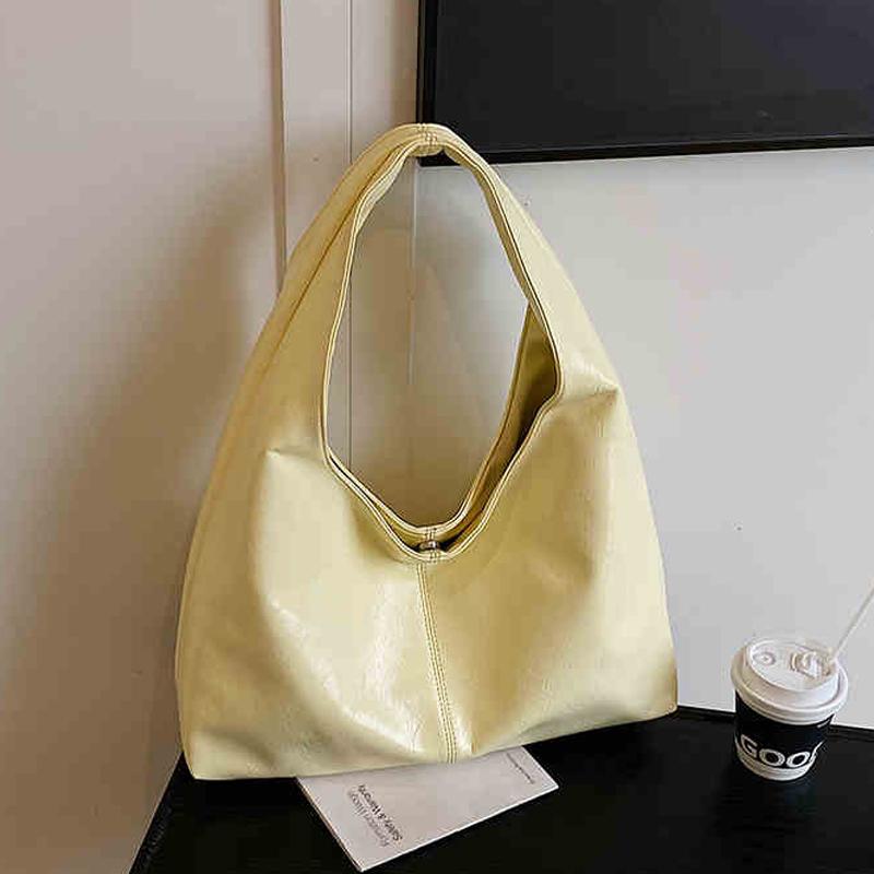 

Fashi Large Capacity Single Shoulder Underarm Bag Women Korean Versatile Simple Handbag Casual Retro Soft PU Tote Bag (30cm<Max Length<50cm) светло-желтого