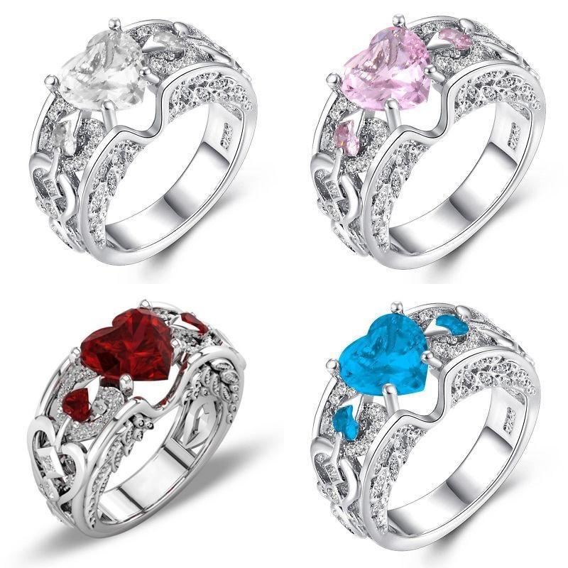 Elegant Women Ladies Rhinestone Princess Heart Shape Jewelry Wedding Ring