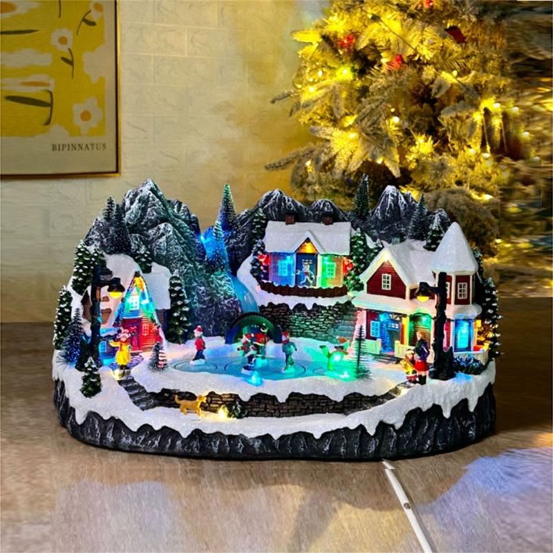 Resin Plastic Holiday Music Houses Ornament With Removable Component Battery USB Powered For DIY Decoration