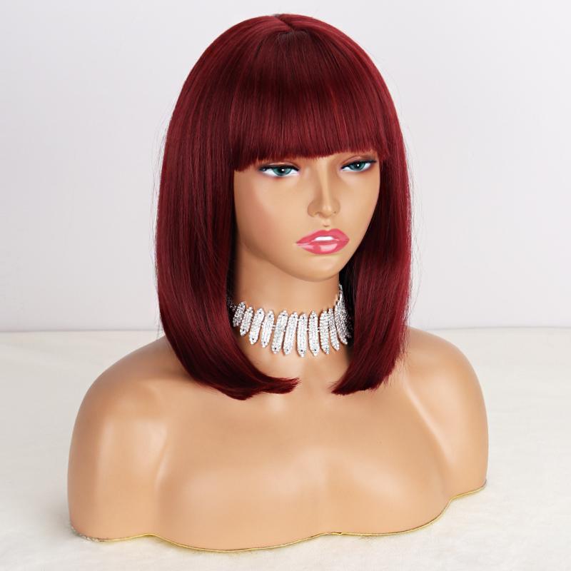 MISS WIG Ženy Krátká rovná Bobová paruka s ofinou Syntetické vlákno Přírodní Rovná Bobová Cosplay Paruka na denní nošení Paruka po ramena