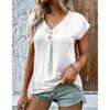 Dámská trička, módní léto, jaro, ležérní, jednobarevný tisk, krátký rukáv, výstřih do V, halenky a košile