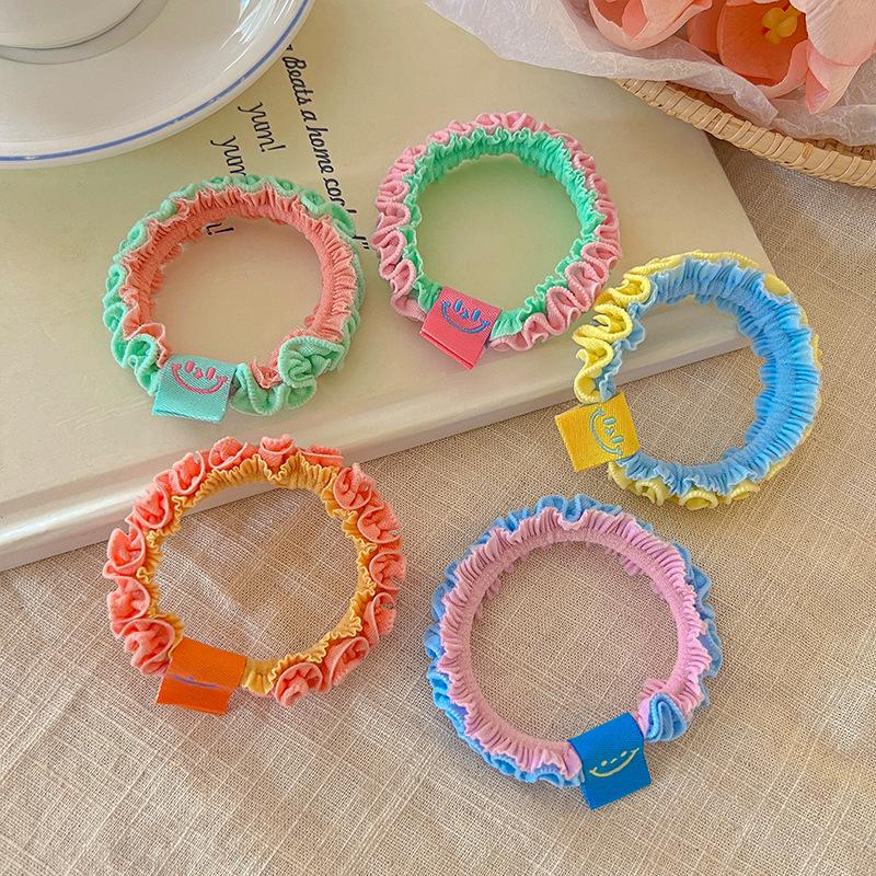 5pcs Sweet Candy-Colored Pleated Hair Ties with Lace Detail - Elastic Rubber Bands for Stylish Hair Design, Perfect Valentine's Day Gift
