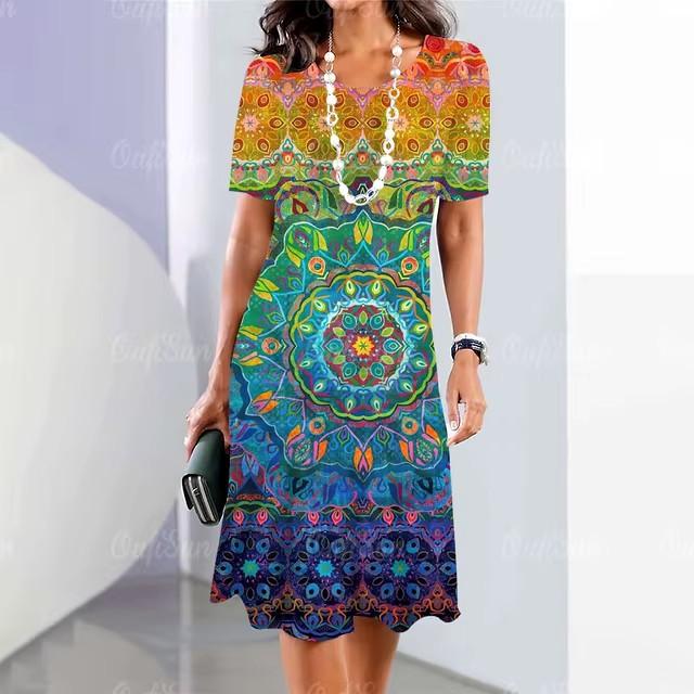 3D Digital Printing Dresses Women's Summer Short-sleeved O-neck Casual Loose Dress