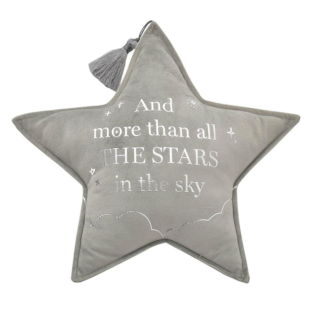 Bambino Velvet Moon & Star Cushion 32cm Grey