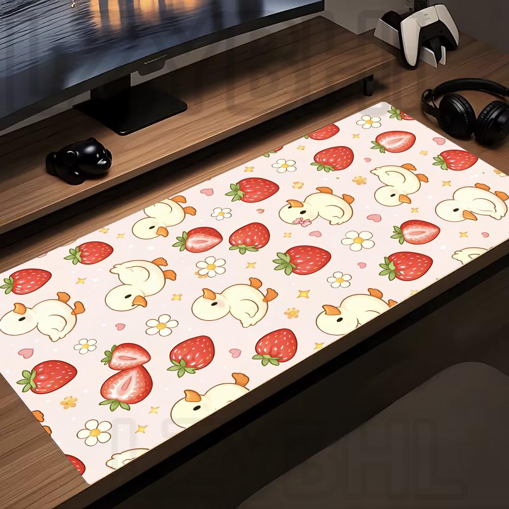 Süße Ente und Erdbeer-Mauspad XXL Groß Anti-Rutsch Gummi Esport Gaming-Mauspad Langlebige Dicke Nahtkante Büro Spiel Schreibtischmatte