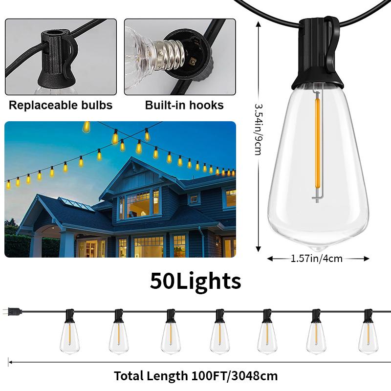 

ST38 светодиодные гирлянды 50 светодиодных уличных террасных ламп водонепроницаемые 110 В садовые свадебные вечерние лампы подвесной светильник для украшения заднего двора теплый белый