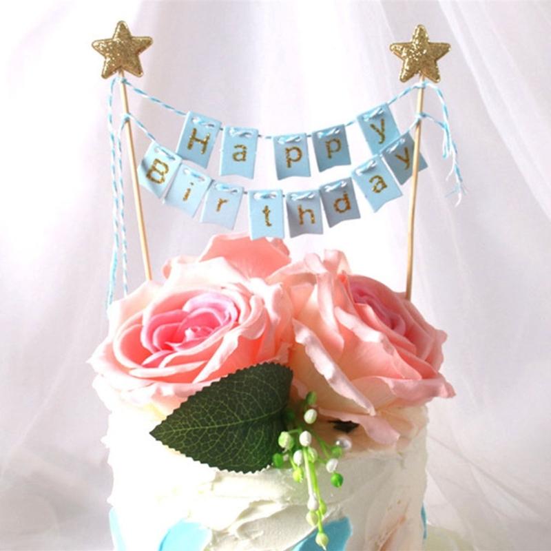 10 Set Happy Birthday Cake Decorations Glittering Glittering Star Cake Toppers Bunting Flag Banners for Boys Girls Party