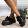 Fashion College Style Black Japan School Uniform Shoes Women Big Bowtie Chunky Platform Pumps Woman Thick Bottom Patent Leather Loafers