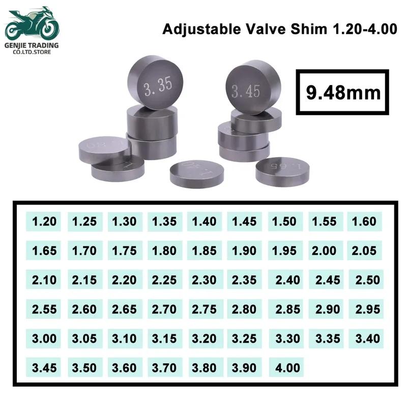 9.48mm 5pcs Motorcycle Engine Parts Adjustable 1.2-4.0mm Valve Shim Complete Refill Kit for Honda for Suzuki for Yamaha Kawasaki Valve Shim 1.20-1.40