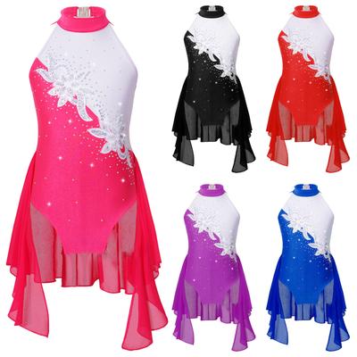 Kinder Mädchen Ärmelloses Eiskunstlaufkleid Glänzende Strass Gymnastik Tanz Trikot Kleid Performance Dancewear