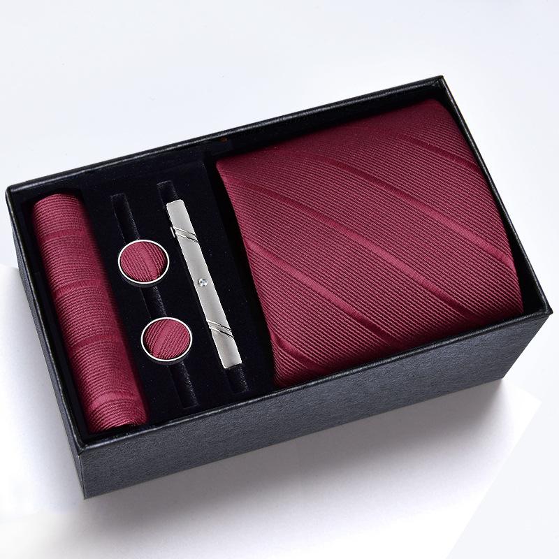Men's Formal Tie Gift Box: Five-Piece Set with Logo, 8cm Striped Black for Weddings and Business 