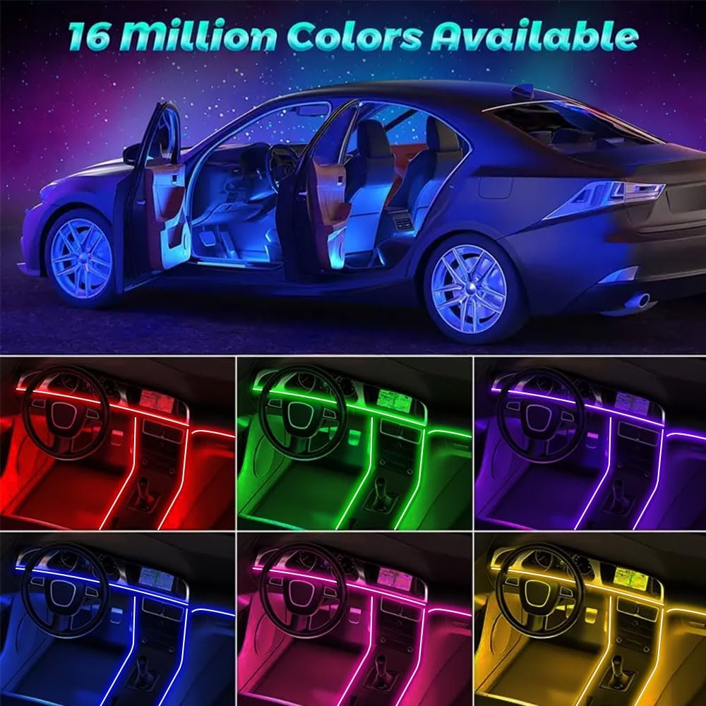Car LED Interior Strip Lights, TEKSHINNY RGB Car Interior LED Light Wireless APP And Remote Control, 5 In 1 Ambient Lighting Kit With 236 Inches
