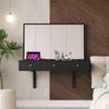 Hanging Vanity Table with Mirror, 3 Drawers and Power Outlets, Tablet Card Slot, Cup Holder; Black 100×105×45 Cm (W×H×D)