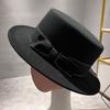Fashion New Woolen Flat Hat Bow Decoration Personalized Elegant Top Hat Jazz Hat Versatile British Style Hat