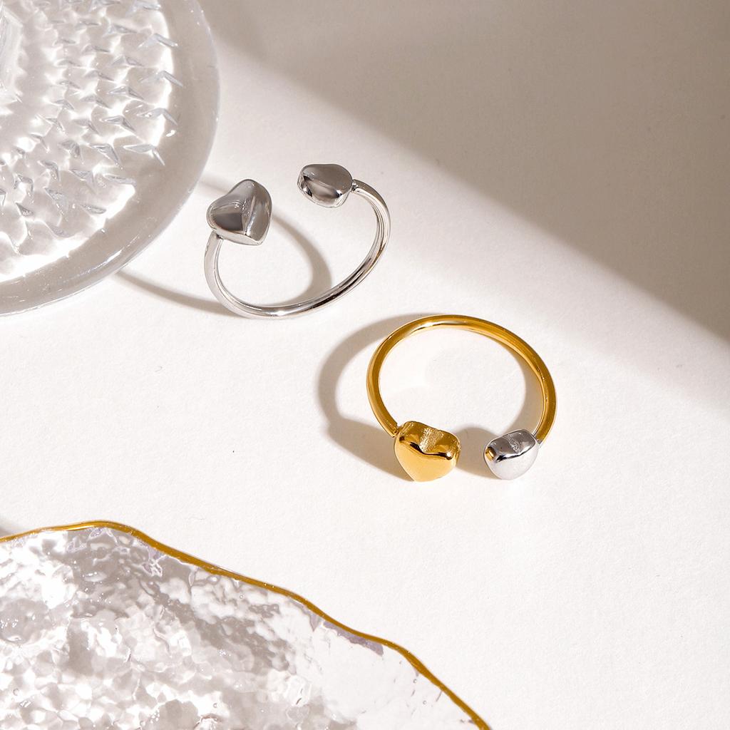 Yori Trendy Heart Golden Ring for Women Stainless Steel High Quality PVD Plated Finger Jewelry Gift Wholesale