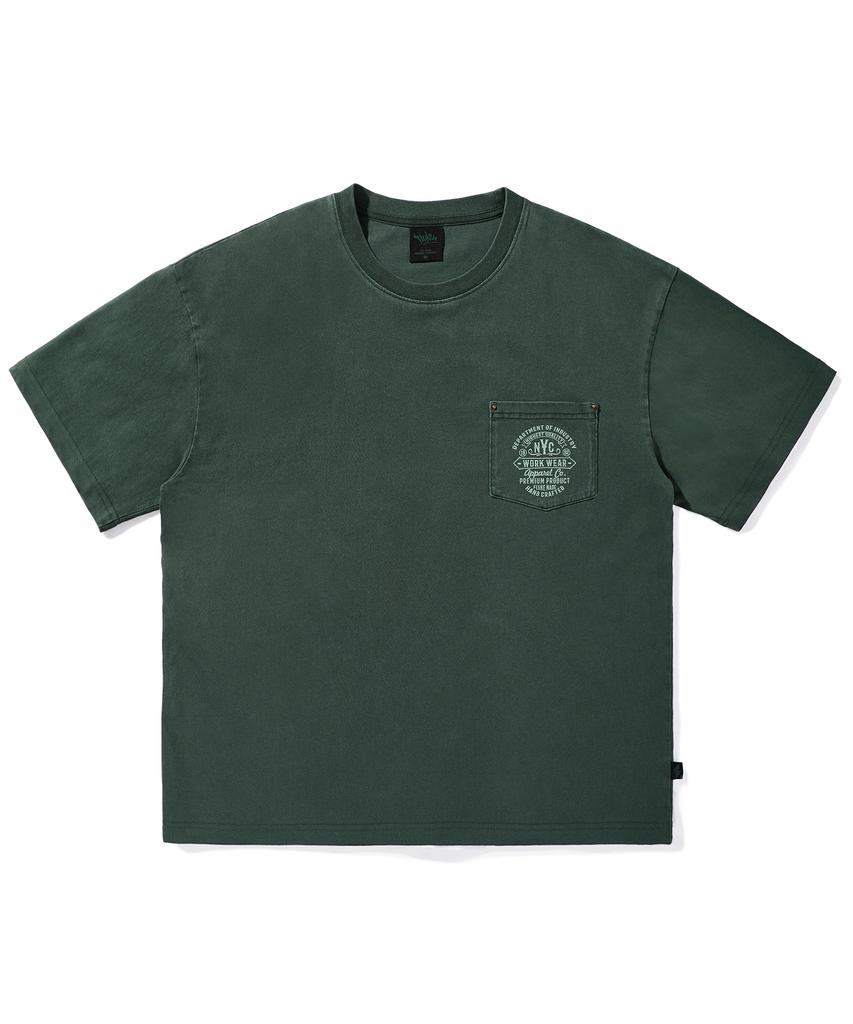 Peullukeu Rivet Pocket Pigment Workwear Short Sleeve T-Shirt Blue Green Fst739