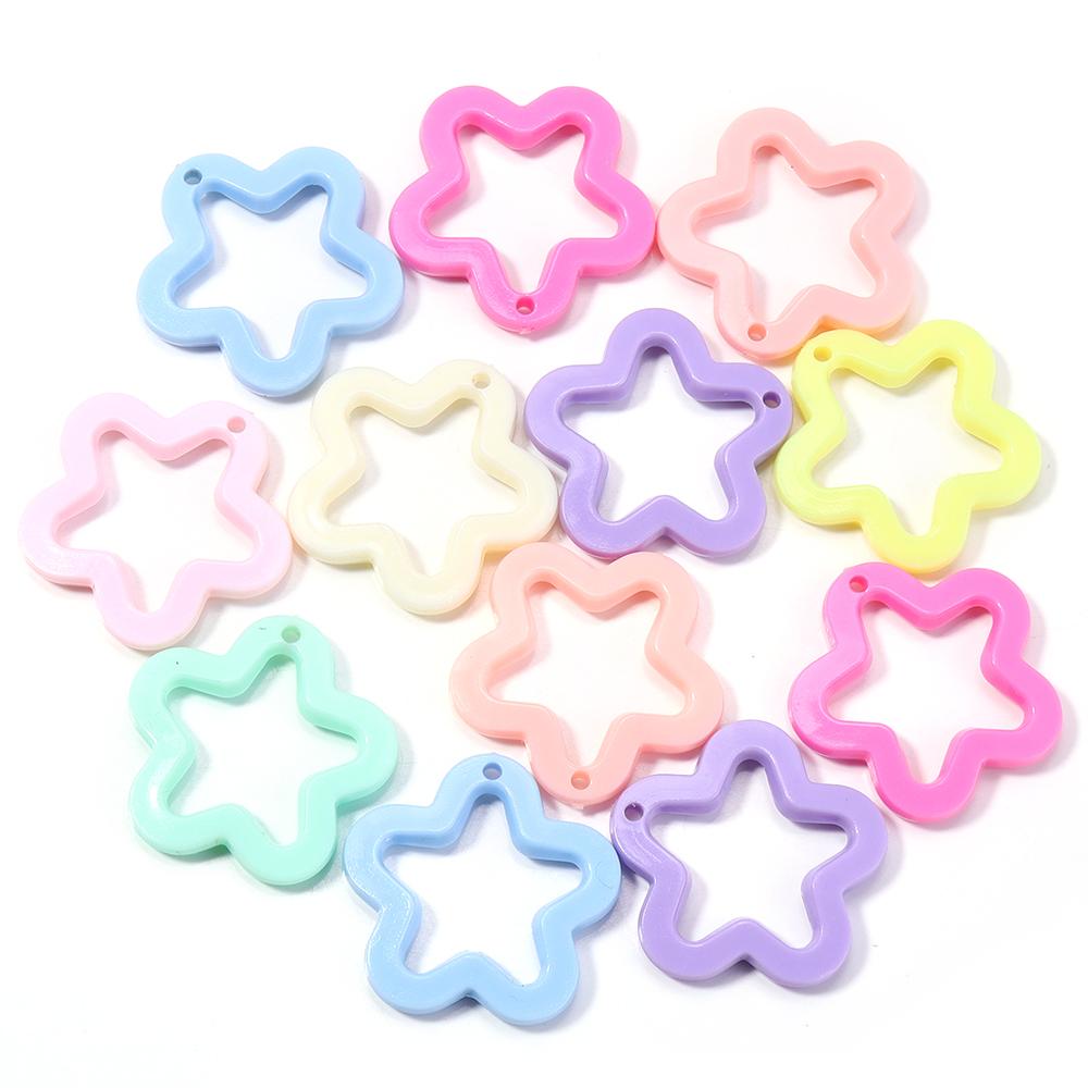 30pcs/lot 30mm Jelly Color Star Pendant Hollow Flower Beads Acrylic Loose Charms Beads DIY Keychain Necklace Jewelry Accessories