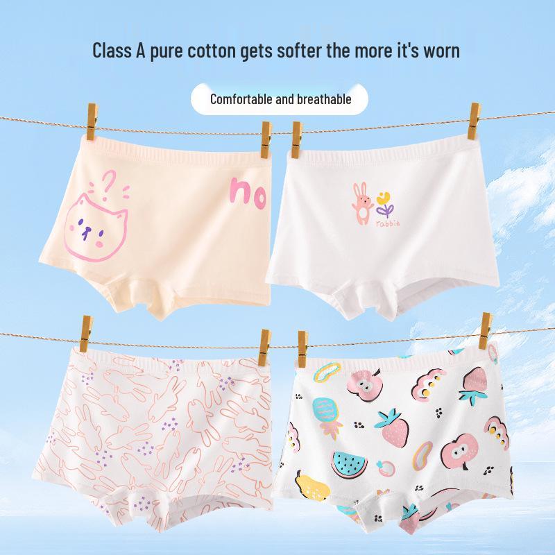 Girls' Pure Cotton Boxer Shorts - Children's Underwear, Flat-Leg Pants for Middle and Big Girls