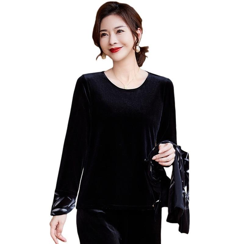 

Elegant Gold Velvet Long Sleeve T-Shirt for Middle-Aged and Elderly Women 4XL