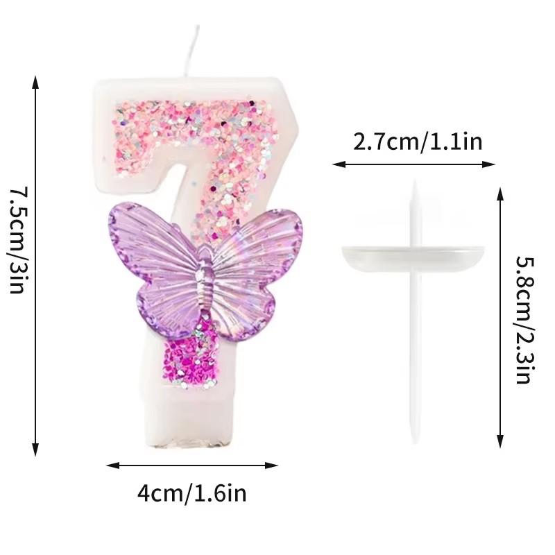 Gradient Butterfly Digital Candle Birthday Cake Topper Table Butterfly Decor 0-9 Purple Number Birthday Candles Party Supplies