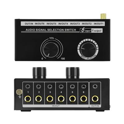 Fuluode Portable Audio Signal Selector Switch 6 In 1 Out Splitter with Volume Control 6-Channel Audio Selector For AMP Headphone