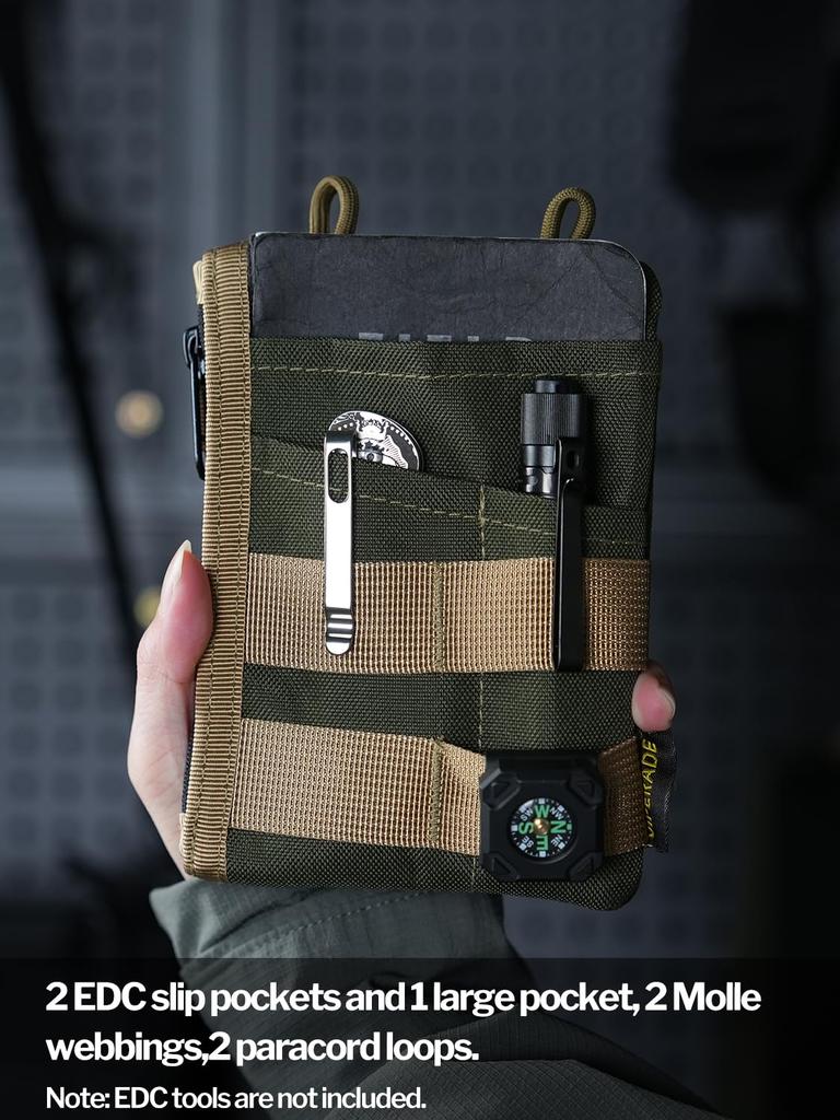 VIPERADE VE18N EDC Pocket EDC Organizer Pouch for 4 EDC Slots and 2 Zipper Pockets Multi Tool Pocket Slim EDC Wallet EDC Pocket Organizer Pouch for