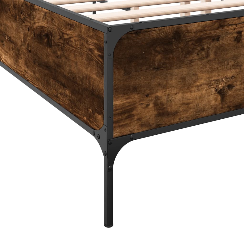 Bed Frame Smoked Oak 120 x 190 cm Wood Based Panel and Metal