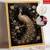 This pearl painting kit features 5D gold peacock pearls and a mosaic art style. designed for elegant home wall decoration.