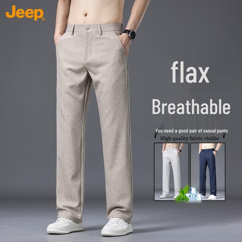 Jeep Men's 2026 Linen Blend Straight-Leg Casual Pants