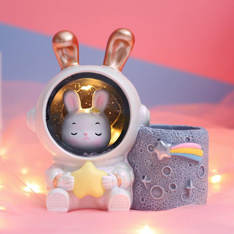 Unicorn Angel Wings Student Desk Pencil Holder Star Light Button Electric Cell