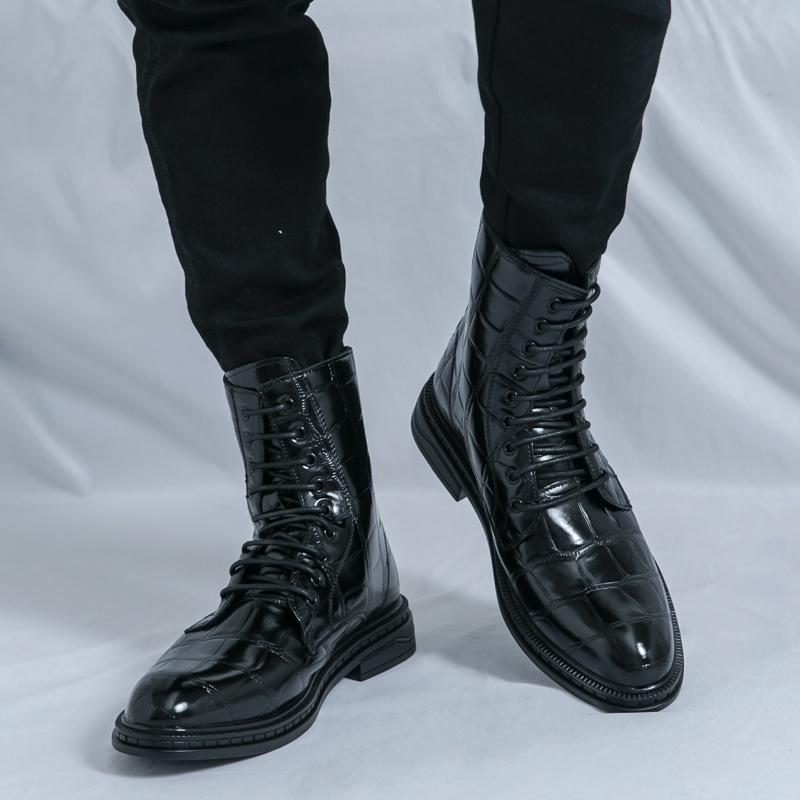 Fashion Men's Fashionable Pointed Leather Chelsea Boots Versatile British Style Business High Top Casual Boots Street Motorcycle Boots