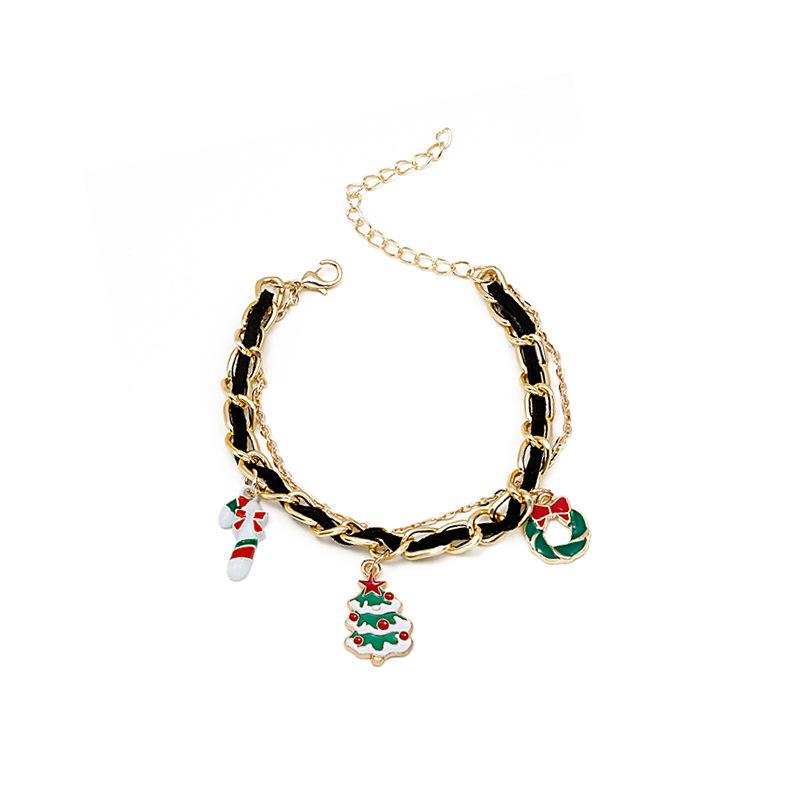 Christmas Bracelet Dripping Oil Christmas Tree Snowman Cane Pendant Multi-Layer Chain Bracelet Hand Jewelry Women