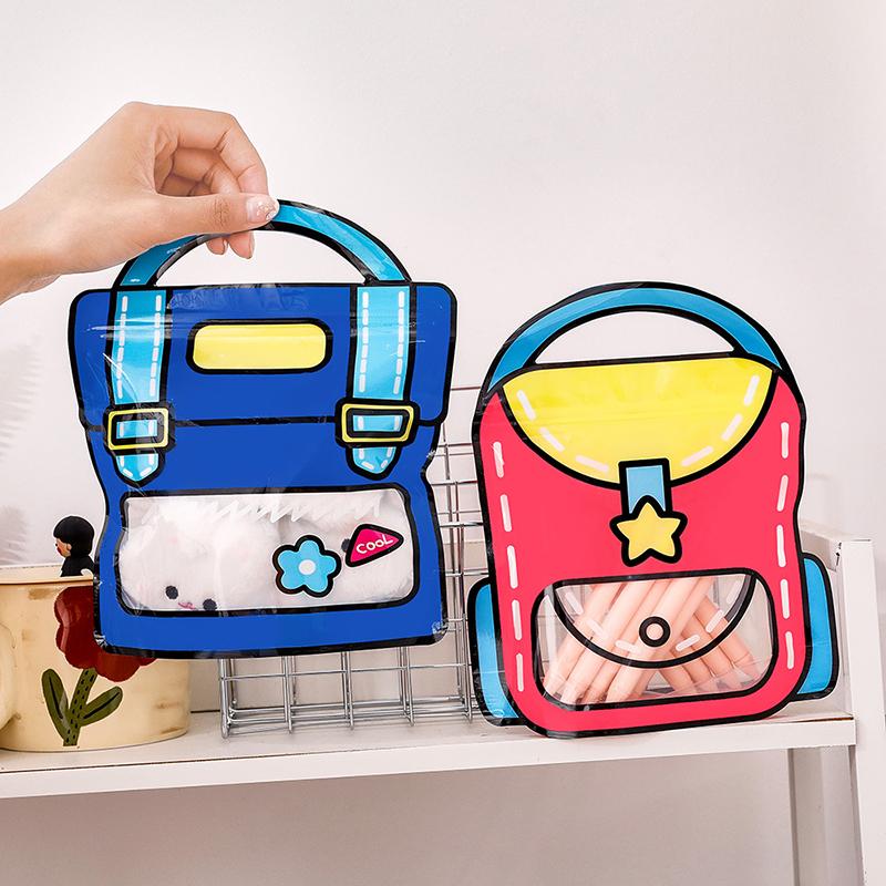 5Pcs Creative Gifts Packaging Bags Lunch Bag School Bags Cartoon School Bag Shape Self-Lock Bags Birthday Graduation Party Gift
