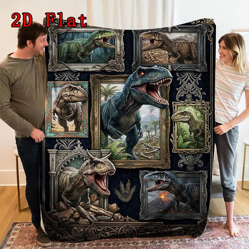 Dinosaur Collage 2D Flat Pattern Flannel Blanket, High quality All Seasons, Home Decor, Warmth and Comfort, Perfect for Christmas Gifts.
