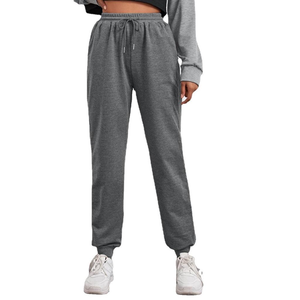 Women Solid Color Women Pants Pocket Long Sweatpants Fleece Jogging Trousers Sportspants Casual Fashion Loose Black Red