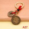Vintage měděný přívěsek na klíče s penězi na mince Fortune coins Klíčenka Feng Shui z tykev