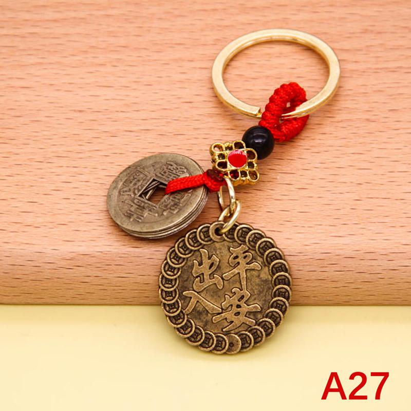Vintage měděný přívěsek na klíče s penězi na mince Fortune coins Klíčenka Feng Shui z tykev