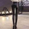 Fall/winter Female Warm Pants PU Leather Velvet Trousers Elastic High Waist Pencil Tight Pants