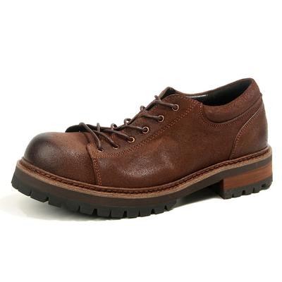 16-1 Ölwachs Matt Big Head Lederschuhe Retro Runde Zehe Tooling Schuhe Dicke Sohle Kurze Vorderpartie Freizeitschuhe
