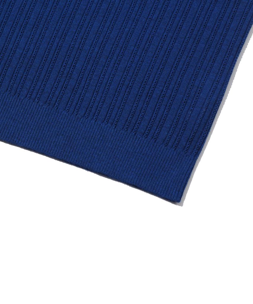 BEENTRILL Short Sleeve Cable Collar Comfort Fit Knit (Dark Blue)