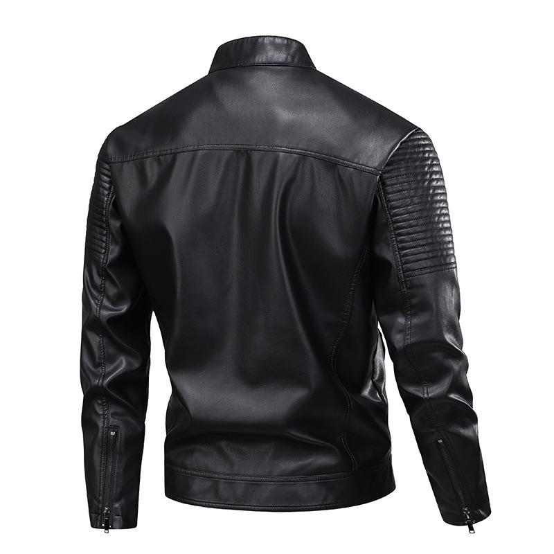 Men's Retro PU Leather Motorcycle Jacket with Stand Collar - Spring/Autumn 2025 Collection