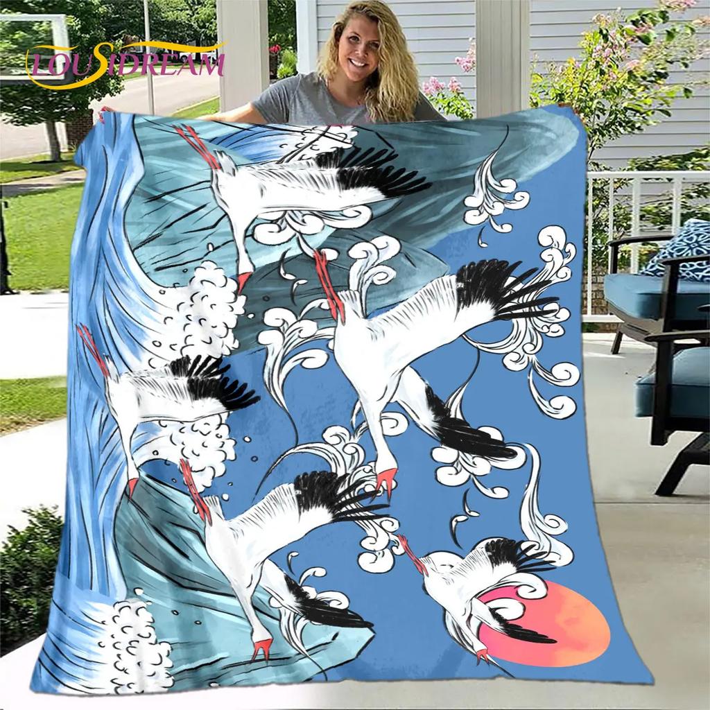 3D Classical Chinese Crane Blanket,Flannel Blanket Throw Blanket,Warm Blanket for Home Living Room Bedroom Beds Sofa Picnic Kid
