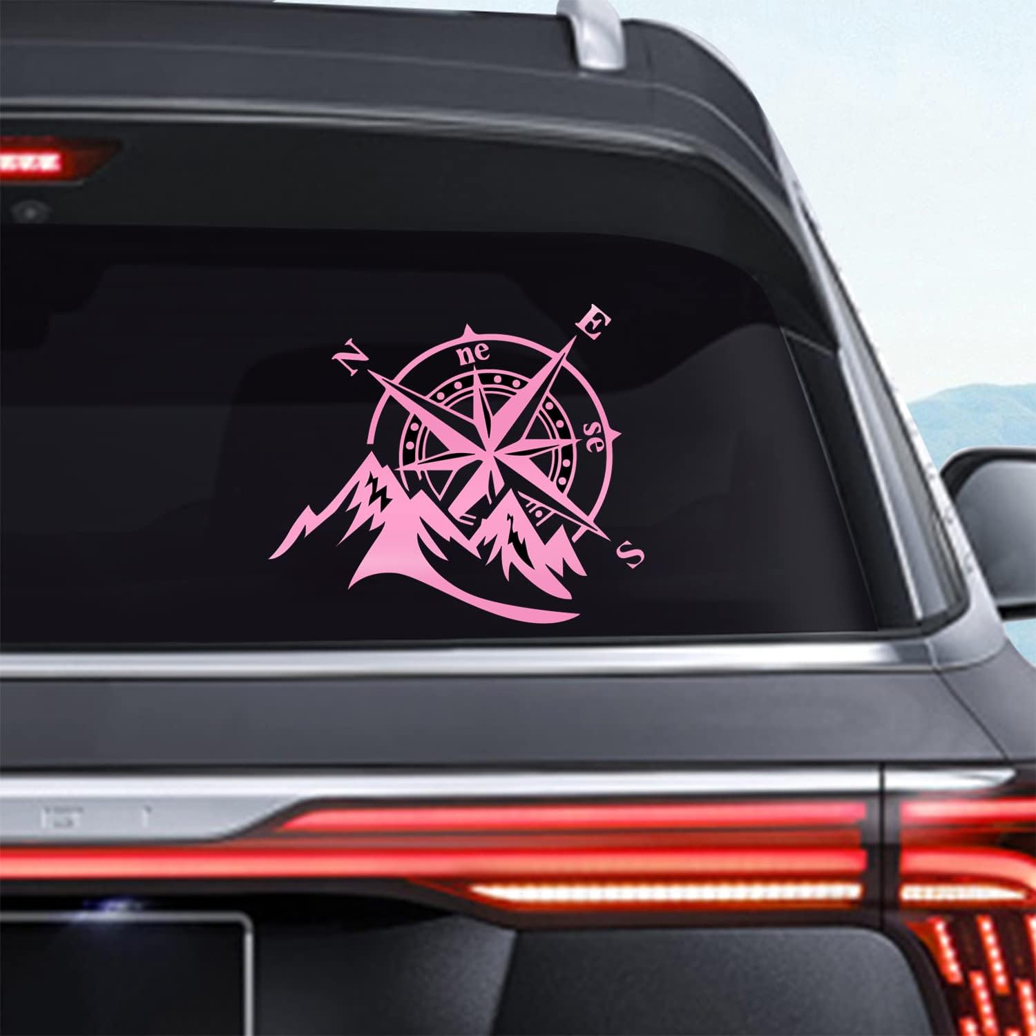 2Pack Mountain Compass Vinyl Sticker, Outdoor Adventure Car Window Decal for Motorcycle SUV Laptop Truck 7.87x6.69inch (Brushed Silver)