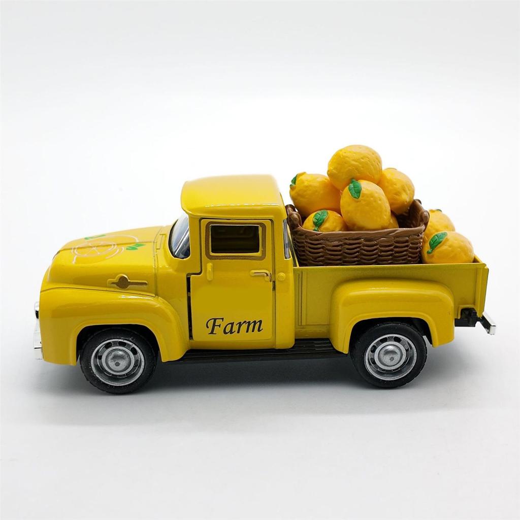 Vintage Classical Lemon Truck Alloy Decoration Miniature Vehicle Model with Mini Faux Lemoms For Indoor Display Gift