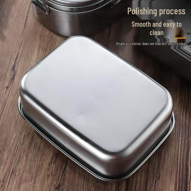 Ru Han 304 Stainless Steel Double Compartment Square Lunch Box