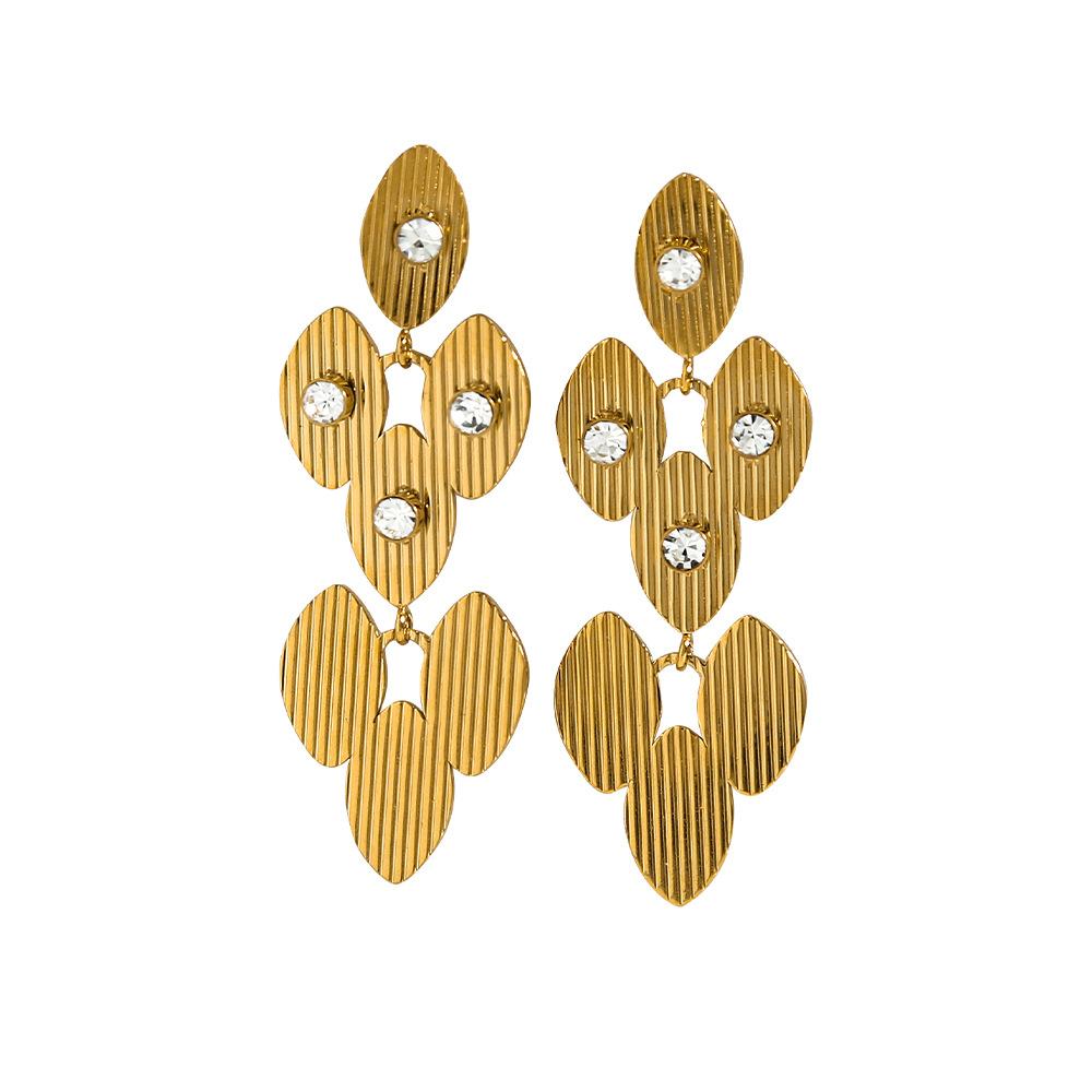 

Women S Titanium Steel Earrings Gold-Plated Stainless Steel Earrings Brushed Process Long Flower Zircon Stud Earrings Women