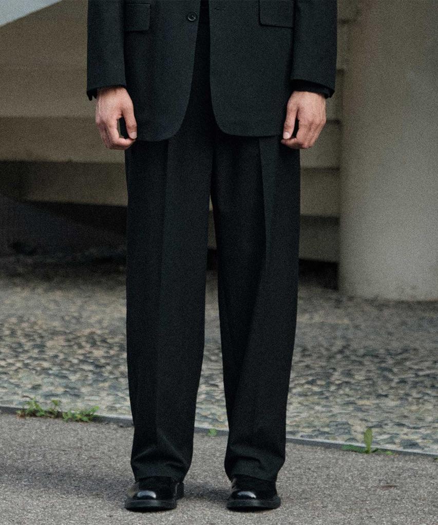 STCO Solid One-Pleat Setup Pants Black (Real Wide Fit)_Sepvz77Wsb