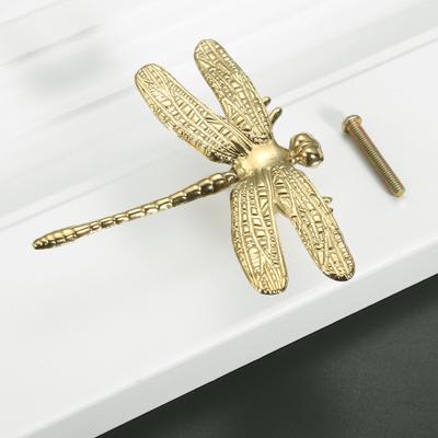 Brass Furniture Door Handles and Knobs Dragonfly Feather Shaped Kitchen Cupboard Cabinet Closet Pulls Handle Dresser Drawer Knob